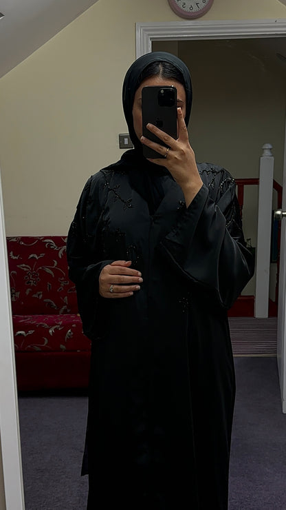 BLACK ABAYA WITH BLACK EMBELLISHMENTS
