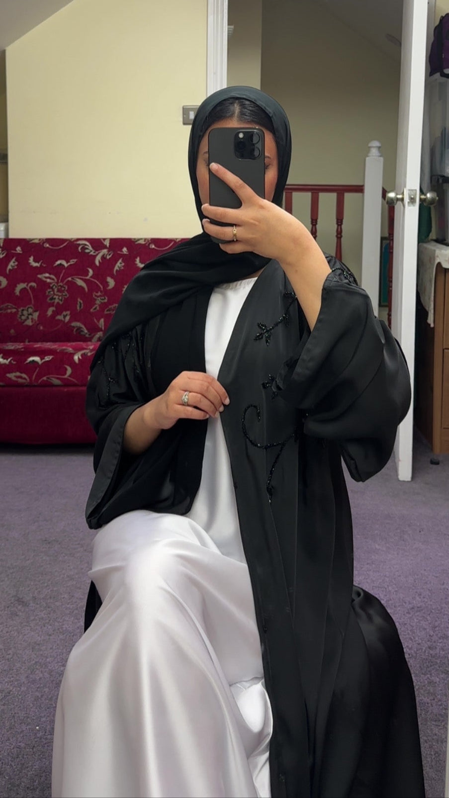 BLACK ABAYA WITH BLACK EMBELLISHMENTS