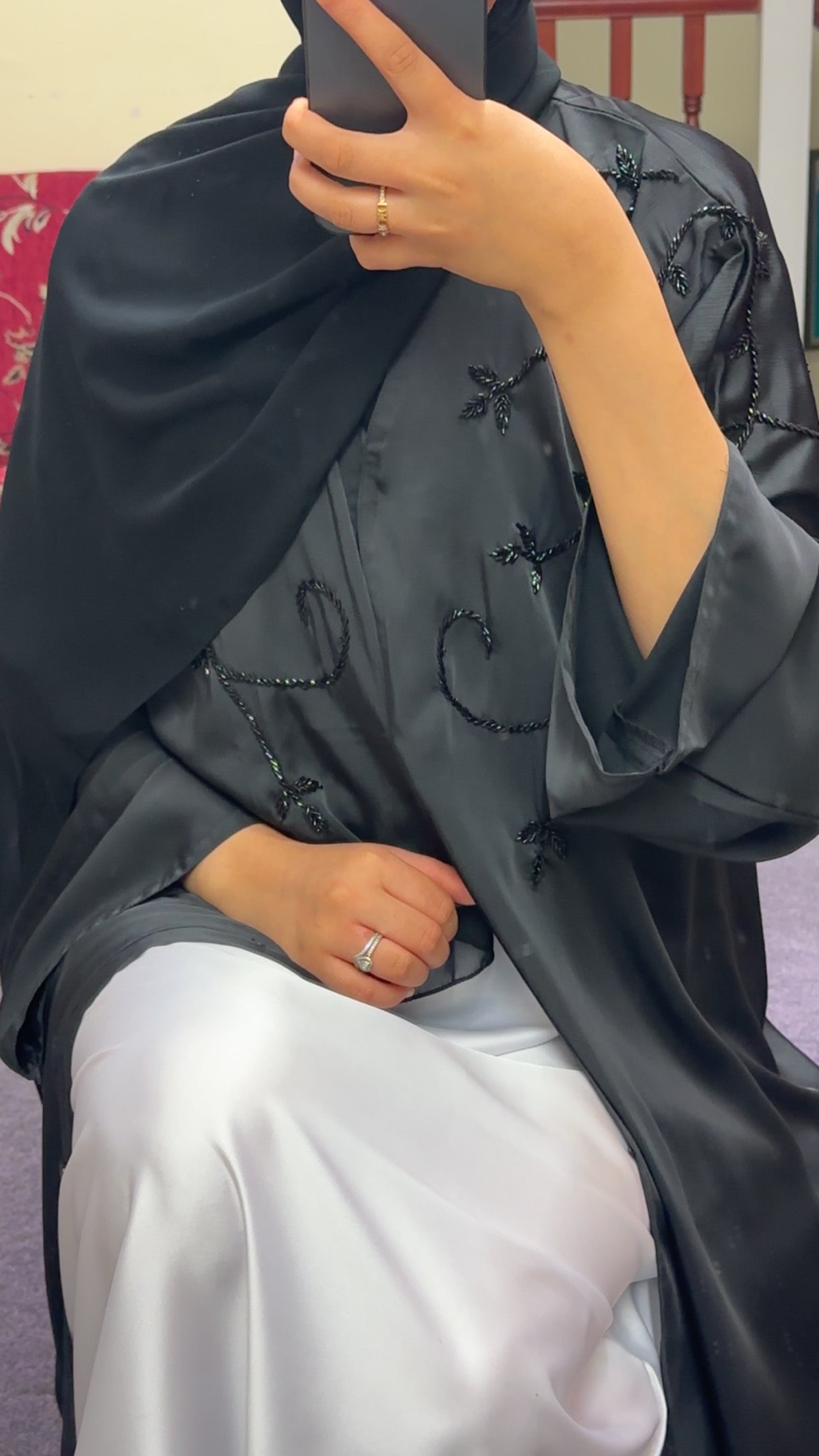 BLACK ABAYA WITH BLACK EMBELLISHMENTS
